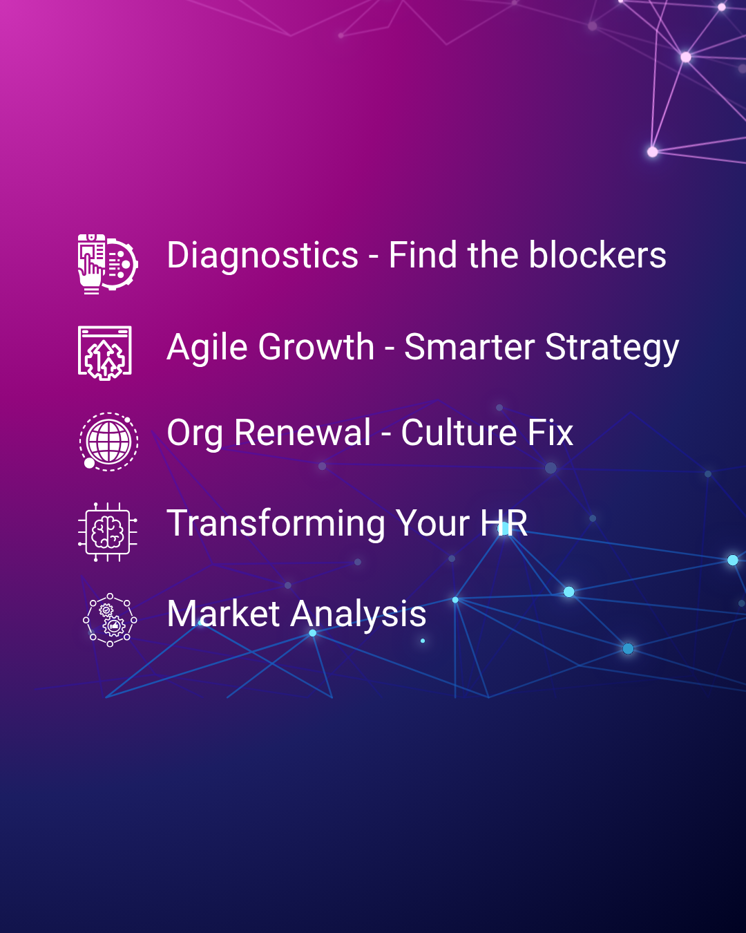 PBC Group market‑entry services including diagnostics, agile strategy, organisational renewal, HR transformation and market analysis.